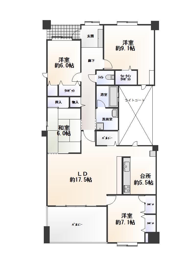 Floor plan. 4LDK, Price 21.9 million yen, Footprint 120.63 sq m , Balcony area 16.4 sq m