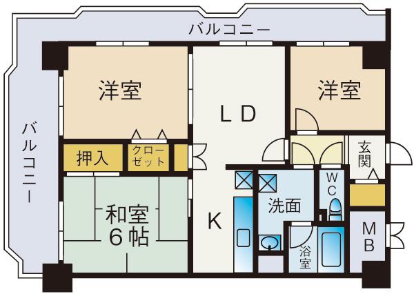 Floor plan. 3LDK, Price 6.3 million yen, Occupied area 56.42 sq m , Balcony area 18.08 sq m