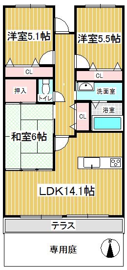 Floor plan. 3LDK, Price 18,700,000 yen, Occupied area 69.81 sq m