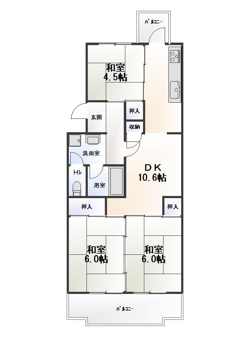 Floor plan. 3DK, Price 4.8 million yen, Occupied area 60.35 sq m , Balcony area 8.72 sq m