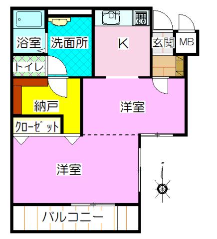 Floor plan. 2K + S (storeroom), Price 6.8 million yen, Footprint 48.1 sq m , Balcony area 5.46 sq m
