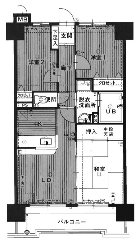 Floor plan. 3LDK, Price 10.5 million yen, Occupied area 61.74 sq m , Balcony area 9.48 sq m