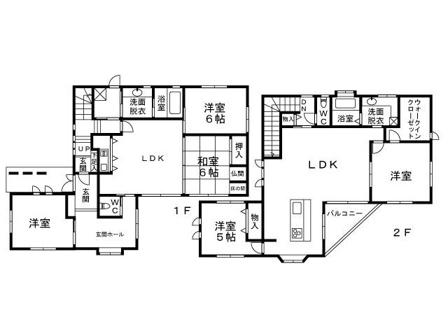 Floor plan. 40,800,000 yen, 5LLDDKK, Land area 209.75 sq m , Building area 173.9 sq m
