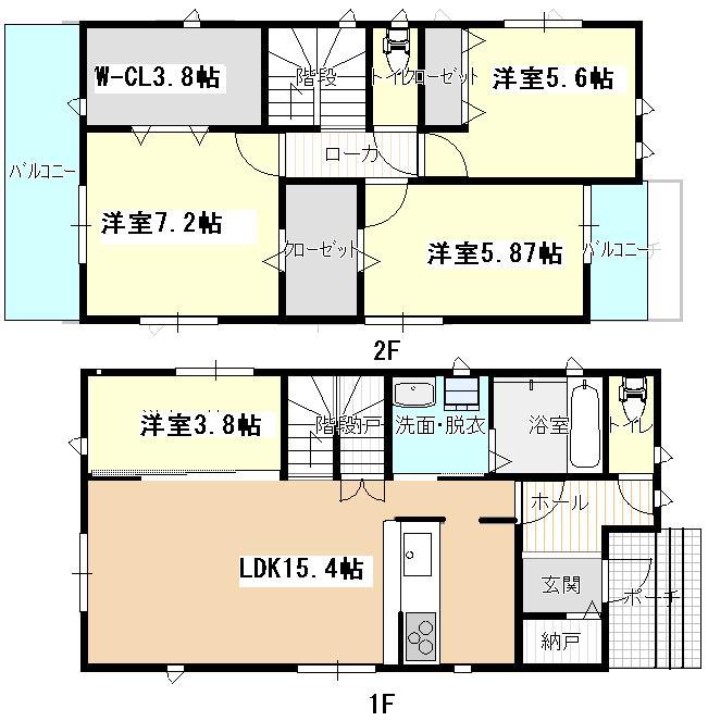 Floor plan. 35,700,000 yen, 4LDK + S (storeroom), Land area 123.66 sq m , It is a building area of ​​97.59 sq m popular counter kitchen. Family of Kominyukeshon will get by in the living room stairs.