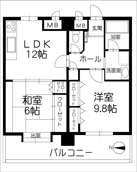 Floor plan. 2LDK, Price 8.3 million yen, Occupied area 59.49 sq m , Balcony area 14.47 sq m