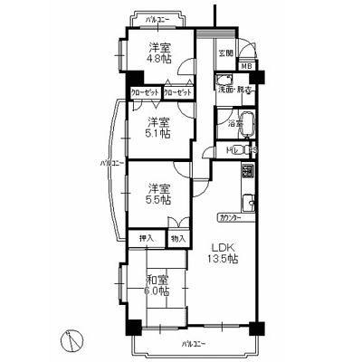 Floor plan. 4LDK, Price 17.5 million yen, Occupied area 77.94 sq m , Balcony area 14.51 sq m
