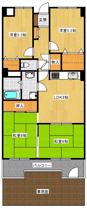 Floor plan. 4DK, Price 11.5 million yen, Occupied area 70.98 sq m , A private garden balcony area 9.07 sq m south-facing ☆