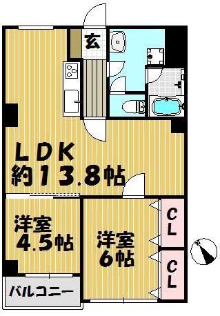 Floor plan. 2LDK, Price 7.3 million yen, Occupied area 54.51 sq m