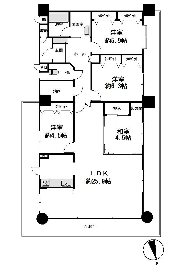 Floor plan. 4LDK + S (storeroom), Price 19,800,000 yen, Footprint 111 sq m , Balcony area 60.97 sq m