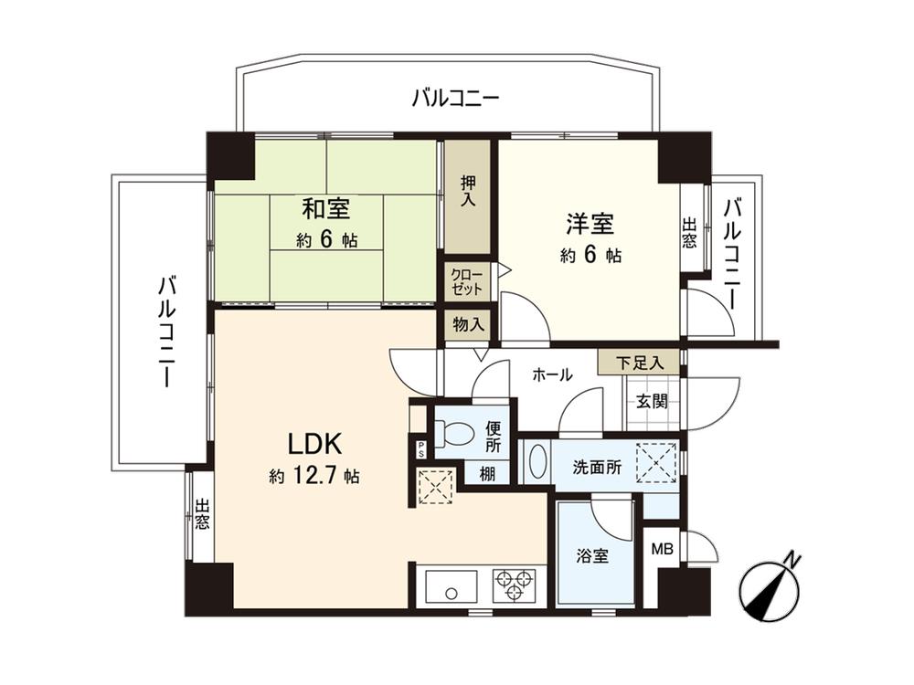 Floor plan. 2LDK, Price 9.9 million yen, Occupied area 56.25 sq m , Balcony area 17.55 sq m