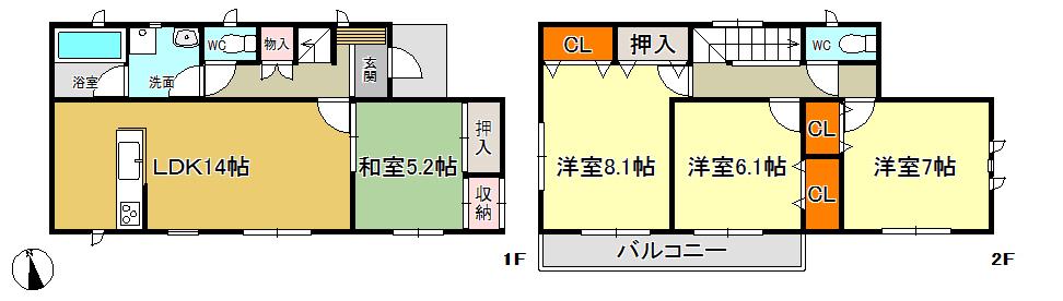 Floor plan. 36,800,000 yen, 4LDK, Land area 121.66 sq m , It is a building area of ​​97.2 sq m 1 Building.  4LDK Parking 2 cars