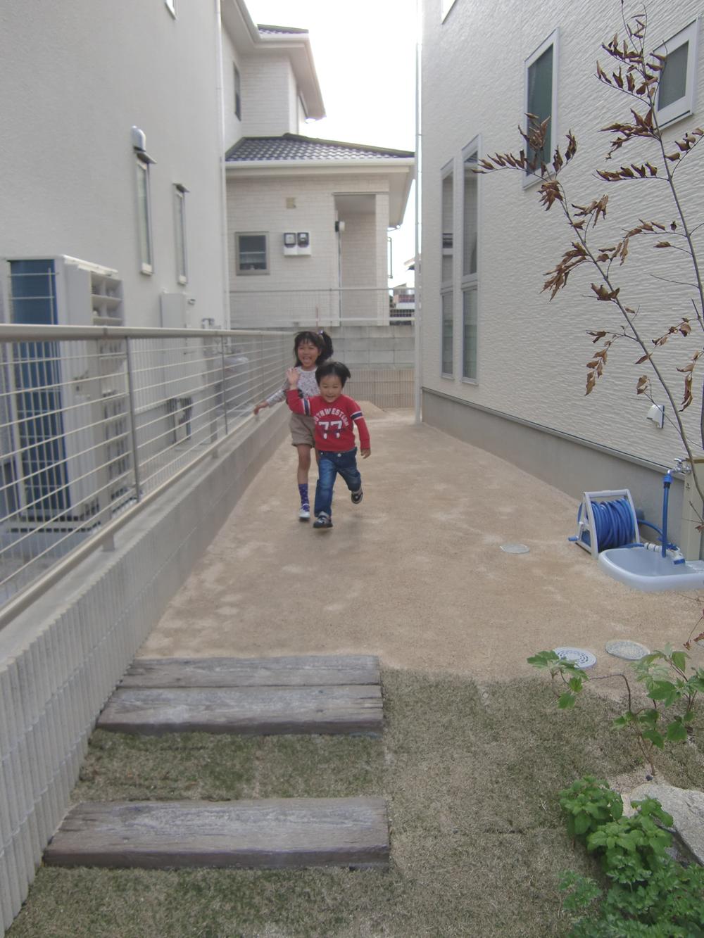 Garden. Since the garden there is a space, Also freely can be race children.