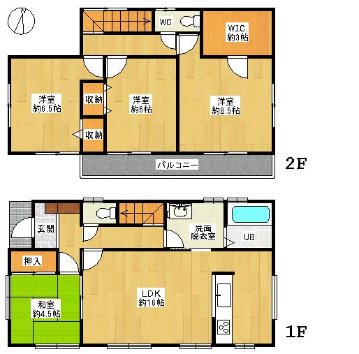 Floor plan. 25,980,000 yen, 4LDK, Land area 183.58 sq m , Building area 102.67 sq m 4LDK South balcony