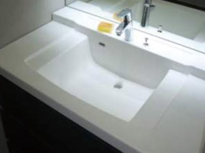 Bathing-wash room.  [Bowl-integrated basin counter] Is a stylish counter top that combines a square bowl in a beautiful finish seamless by integrally molded. (Same specifications)
