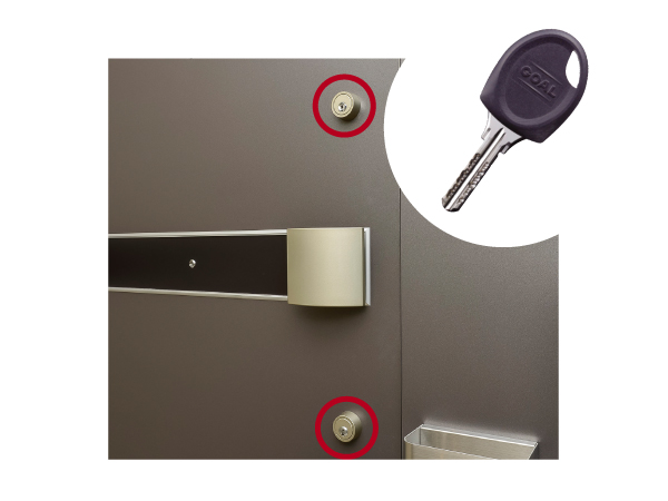 Security.  [Double lock system] By placing the key in the two locations of the entrance door, We encourage the suppression of incorrect tablets. (Same specifications)