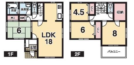 Floor plan. (1 Building), Price 24,980,000 yen, 4LDK, Land area 161.1 sq m , Building area 106.16 sq m