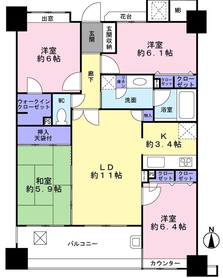 Floor plan. 4LDK, Price 40 million yen, Occupied area 85.68 sq m , Balcony area 11.5 sq m