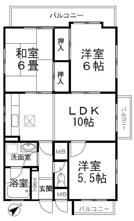 Floor plan. 3LDK, Price 10.5 million yen, Occupied area 65.39 sq m , Balcony area 11.42 sq m