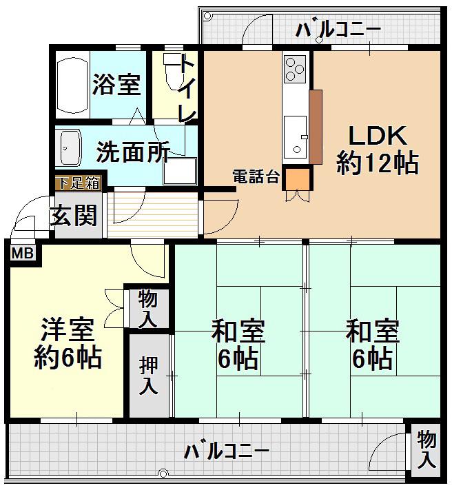 Floor plan. 3LDK, Price 8.6 million yen, Occupied area 61.76 sq m , Balcony area 14.04 sq m