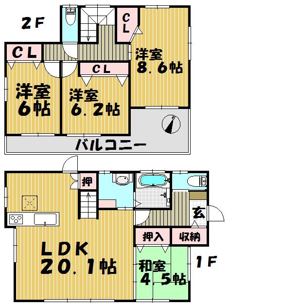 Floor plan. (3 Building), Price 29,800,000 yen, 4LDK, Land area 200.74 sq m , Building area 107.9 sq m