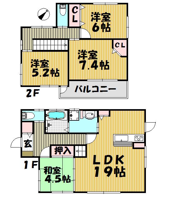 Floor plan. (4 Building), Price 27,400,000 yen, 4LDK, Land area 166 sq m , Building area 104.75 sq m