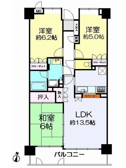 Floor plan. 3LDK, Price 26,900,000 yen, Occupied area 68.08 sq m , Balcony area 8.58 sq m
