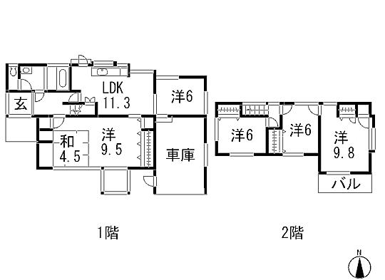 Floor plan. 14.5 million yen, 6LDK, Land area 198.34 sq m , Building area 93.56 sq m