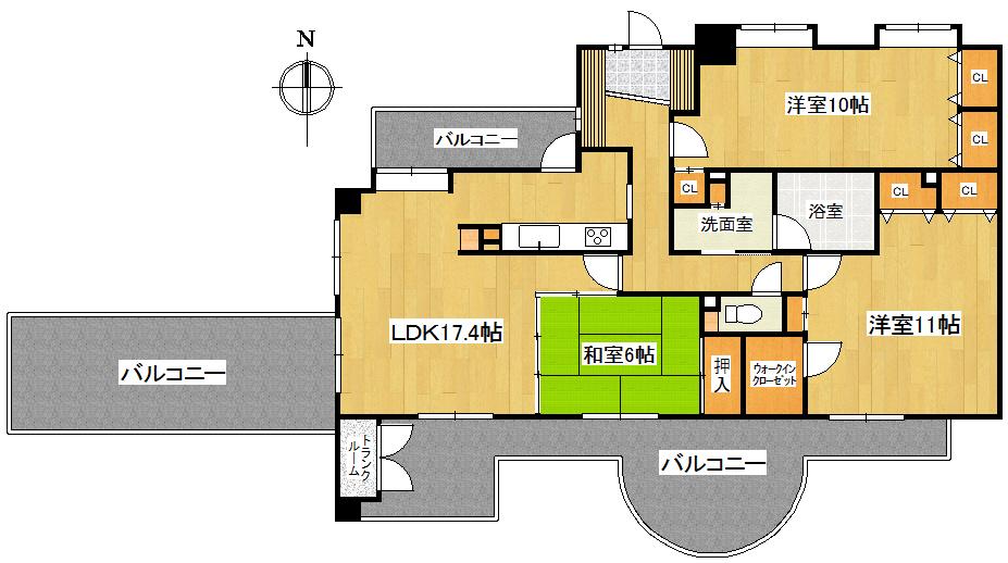 Floor plan. 3LDK, Price 28.5 million yen, Occupied area 91.29 sq m , If you change to the balcony area 50.95 sq m 3LDK