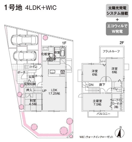 Floor plan.  [No. 1 destination] So we have drawn on the basis of the Plan view] drawings, Plan and the outer structure ・ Planting, such as might actually differ slightly from.  Also, The car is not included in the price.