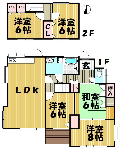 Floor plan. 38,800,000 yen, 5LDK, Land area 210.23 sq m , Building area 104.4 sq m