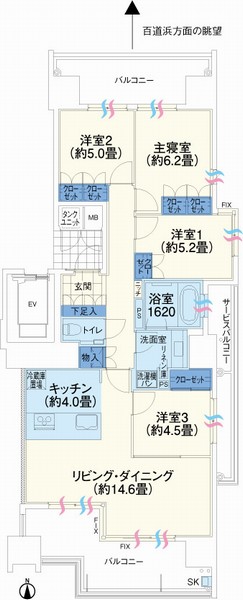 Building structure. B type ・ 4LDK price / 39,400,000 yen ・ 41,500,000 yen occupied area / 93.69 sq m (tank unit yard area including 0.90 sq m) balcony area / 26.37 sq m  Service balcony area / 6.47 sq m