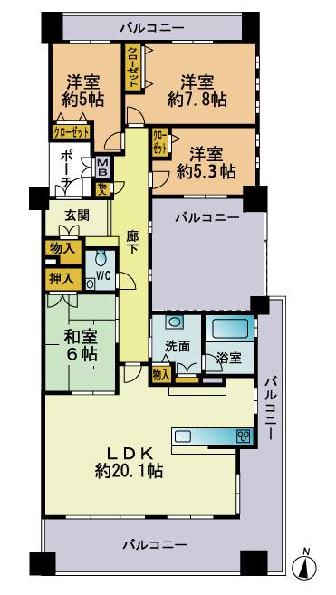 Floor plan. 4LDK, Price 47,800,000 yen, Footprint 102.68 sq m , Balcony area 33.04 sq m