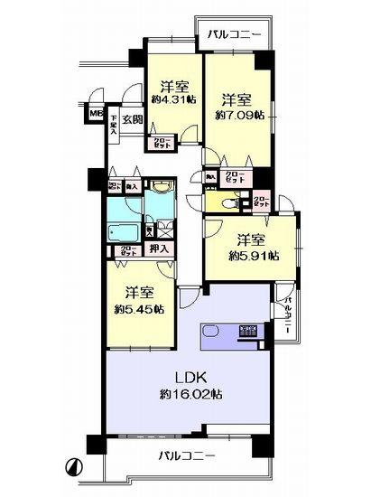 Floor plan. 4LDK, Price 34,900,000 yen, Occupied area 89.88 sq m , Balcony area 15.93 sq m