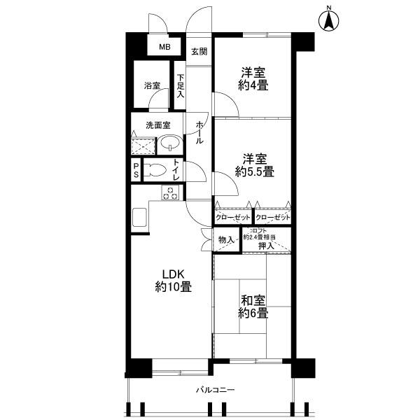 Floor plan. 3LDK, Price 16.5 million yen, Occupied area 57.78 sq m , Balcony area 8.91 sq m loft with 2.4 Pledge