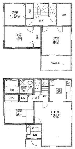Floor plan. (1 Building), Price 24,980,000 yen, 4LDK, Land area 161.1 sq m , Building area 105.98 sq m