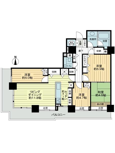 Floor plan. 4LDK, Price 43,800,000 yen, Occupied area 90.27 sq m , Balcony area 25.38 sq m