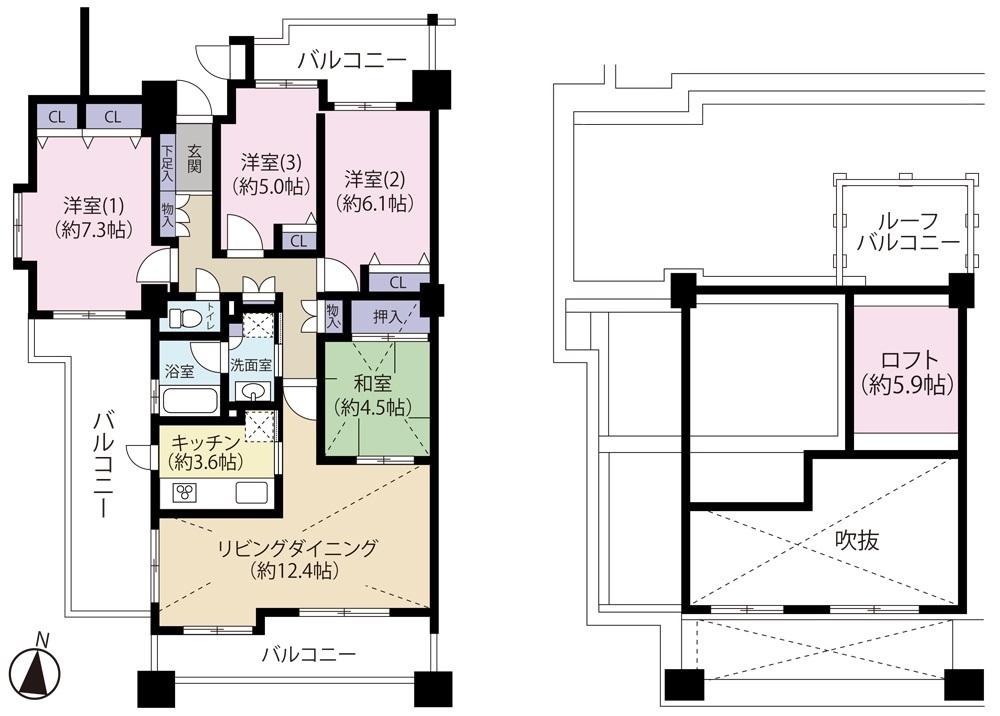Floor plan. 4LDK, Price 45 million yen, Occupied area 86.27 sq m , Balcony area 33.7 sq m