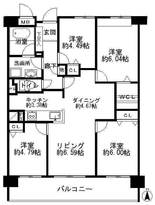 Floor plan. 4LDK, Price 26,900,000 yen, Occupied area 80.47 sq m , Balcony area 10.93 sq m