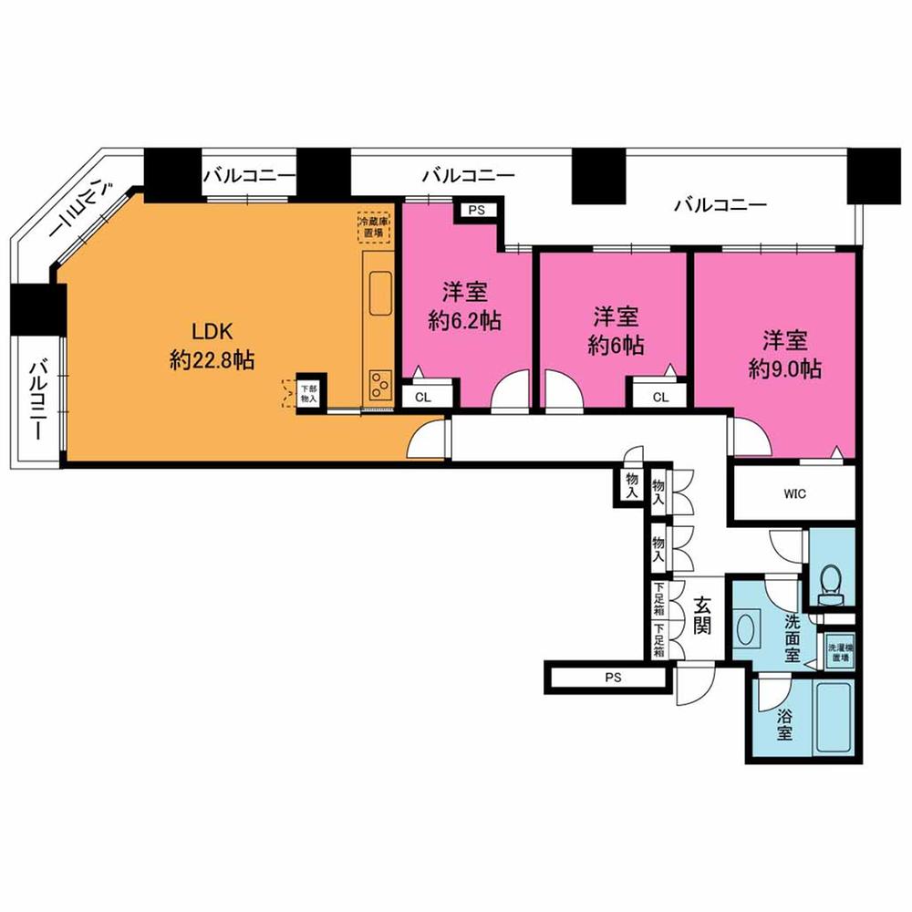 Floor plan. 3LDK, Price 45,800,000 yen, Footprint 104.17 sq m , Balcony area 25.42 sq m