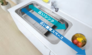 Kitchen.  [Utility sink] By providing the middle space and the plate in the sink, Secure a work space. You can adjust the sink and cooking space by applications, You can use a wide enough. (Same specifications)