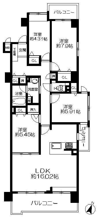 Floor plan. 4LDK, Price 34,900,000 yen, Occupied area 89.88 sq m , Balcony area 15.93 sq m