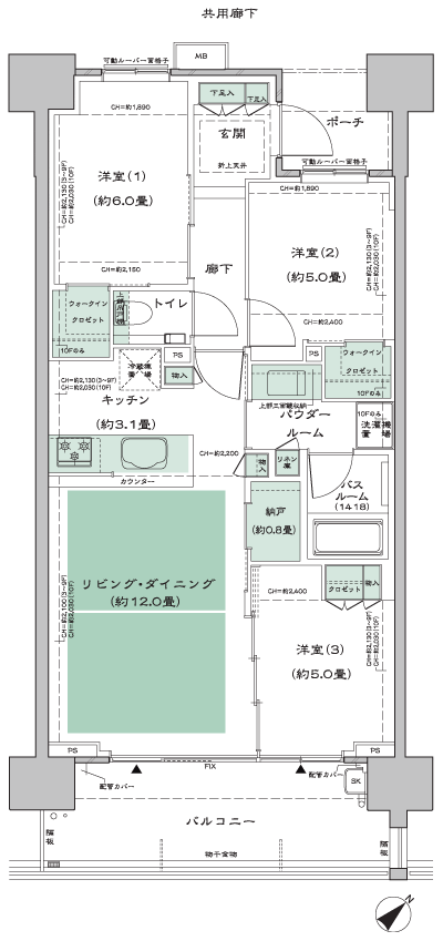 Floor: 3LD ・ K + N + 2WIC, the area occupied: 70.1 sq m, Price: 39.2 million yen