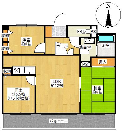 Floor plan. 3LDK, Price 14.8 million yen, Occupied area 64.24 sq m Floor