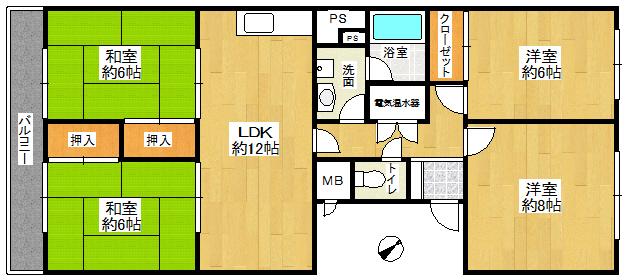 Floor plan. 4LDK, Price 12 million yen, Footprint 83.8 sq m , Balcony area 8.82 sq m spacious 4LDK!