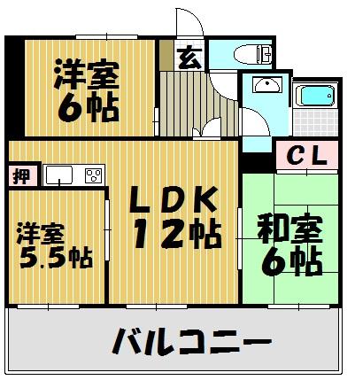Floor plan. 3LDK, Price 14.3 million yen, Occupied area 64.24 sq m , Balcony area 13 sq m