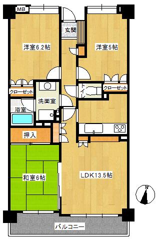 Floor plan. 3LDK, Price 26,900,000 yen, Occupied area 68.08 sq m , Balcony area 8.58 sq m