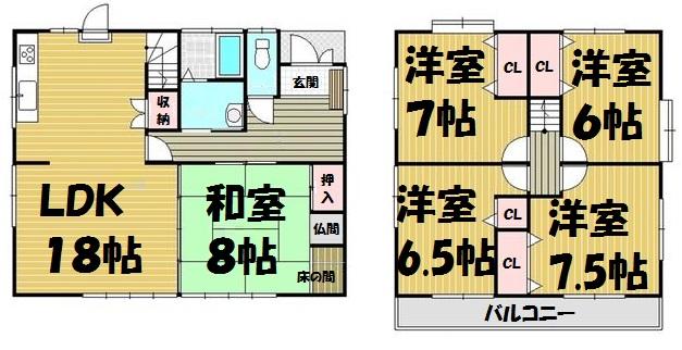Floor plan. 22,800,000 yen, 5LDK, Land area 187.7 sq m , Building area 142 sq m