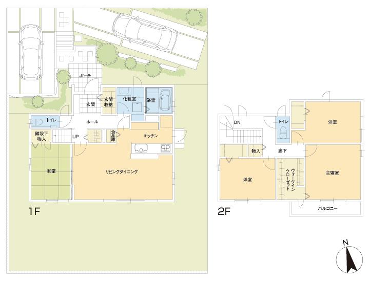 Floor plan.  [No. 2 place] So we have drawn on the basis of the Plan view] drawings, Plan and the outer structure ・ Planting, such as might actually differ slightly from. Also, The car is not included in the price.