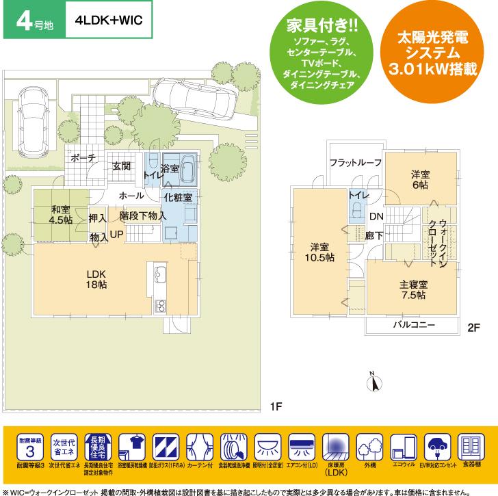 Floor plan.  [No. 4 place] So we have drawn on the basis of the Plan view] drawings, Plan and the outer structure ・ Planting, such as might actually differ slightly from. Also, The car is not included in the price.