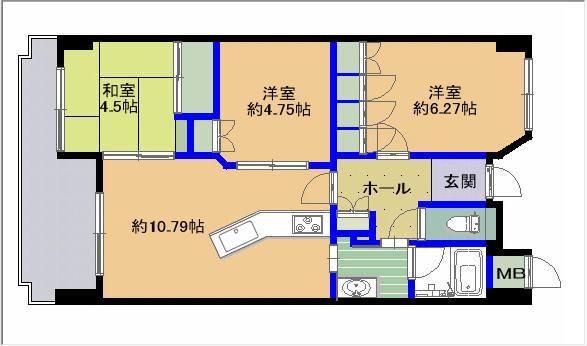 Floor plan. 3LDK, Price 6.7 million yen, Occupied area 60.19 sq m , Balcony area 10.12 sq m
